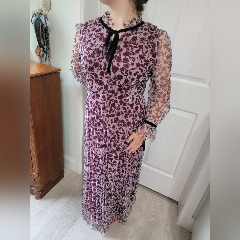 SHEIN Purple Floral Long Sleeve Dress